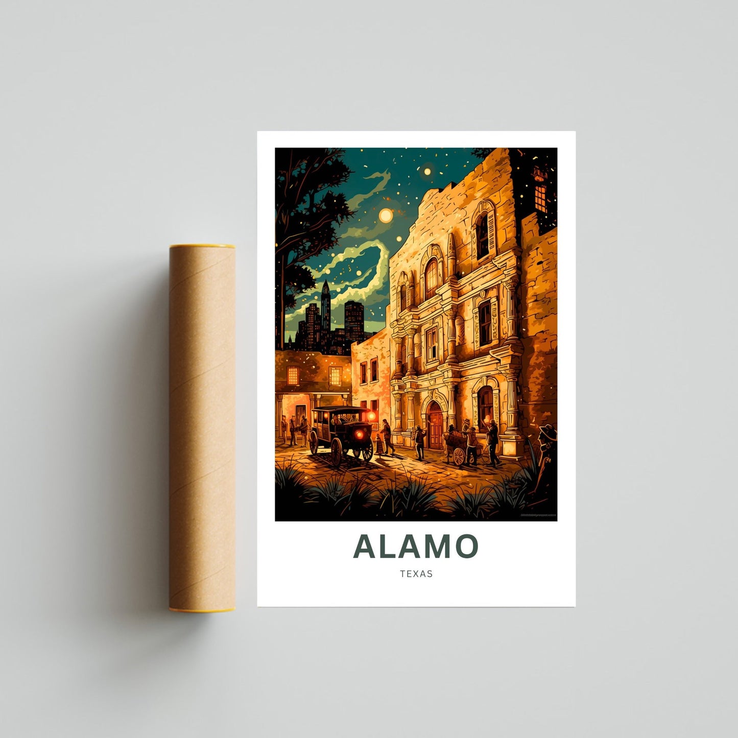 Alamo Travel Print - Alamo poster, Texas Wall Art, Framed present, Gift United States Present, Custom Text - TravelTreasureCo