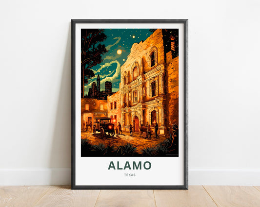 Alamo Travel Print - Alamo poster, Texas Wall Art, Framed present, Gift United States Present, Custom Text - TravelTreasureCo