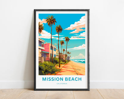 Mission Beach Travel Print - Mission Beach poster, California Wall Art, Decor, Framed present, Gift California Present - TravelTreasureCo