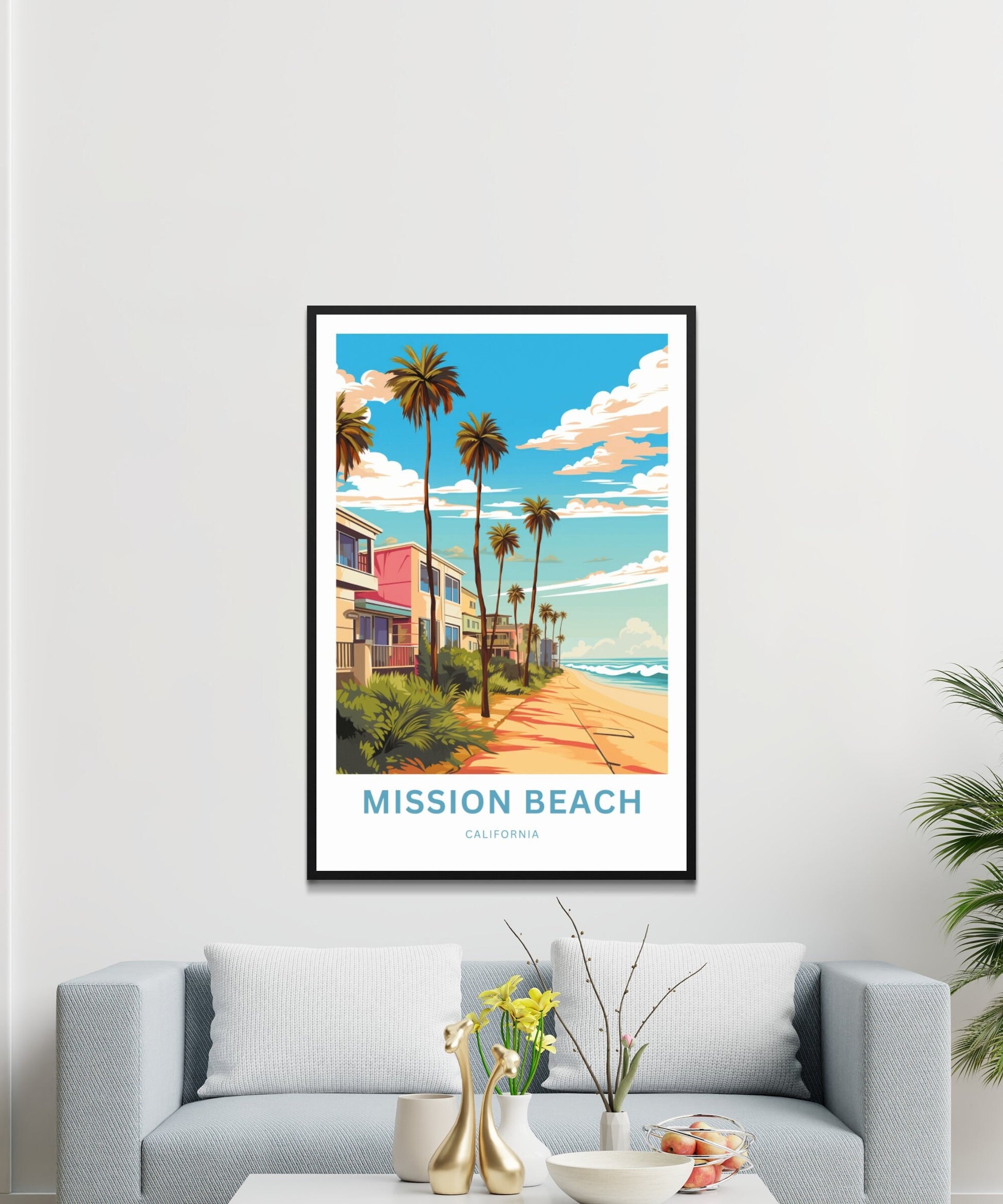 Mission Beach Travel Print - Mission Beach poster, California Wall Art, Decor, Framed present, Gift California Present - TravelTreasureCo