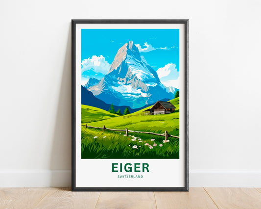 Eiger Travel Print - Eiger Mountain poster, Switzerland Wall Art, Framed present, Gift Switzerland Present - TravelTreasureCo