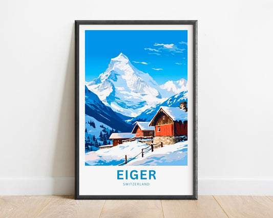 Eiger Travel Print - Eiger Mountain poster, Switzerland Wall Art, Framed present, Gift Switzerland Present - TravelTreasureCo