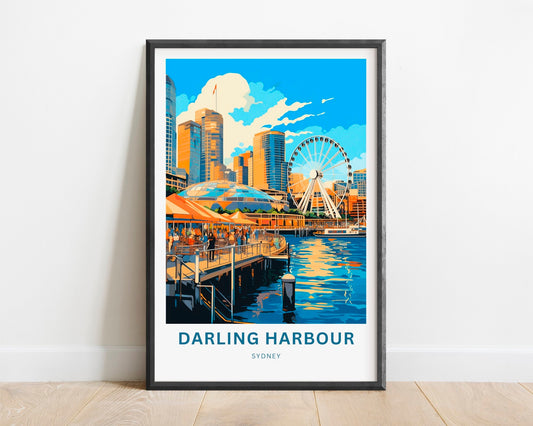 Darling Harbour Travel Print - Darling Harbour poster, Sydney Wall Art, Framed present, Gift Australia Present - TravelTreasureCo