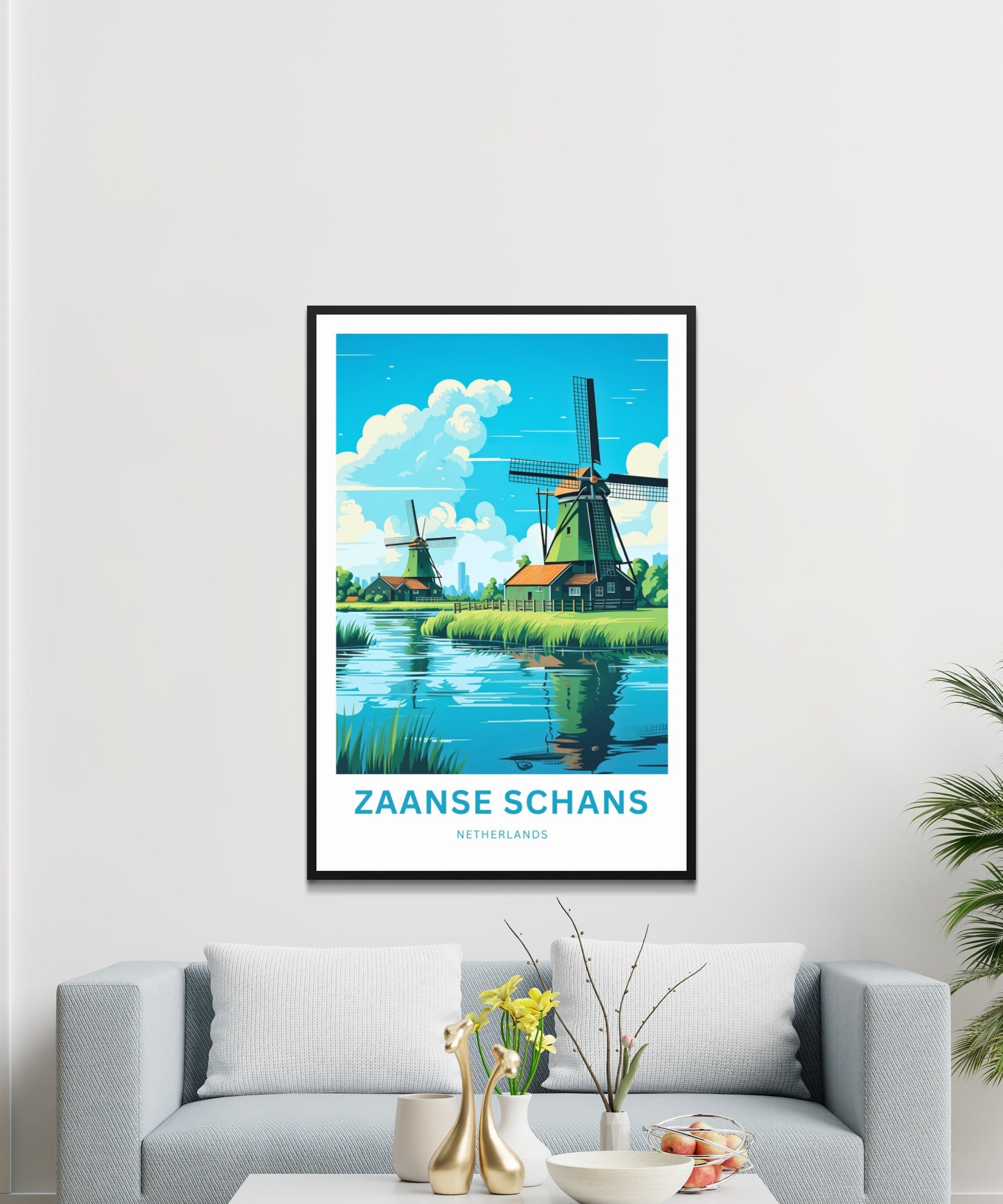 Zaanse Schans Travel Print - Zaanse Schans poster, Netherlands Wall Art, Framed, Gift Netherlands Present, Custom Your Text - TravelTreasureCo