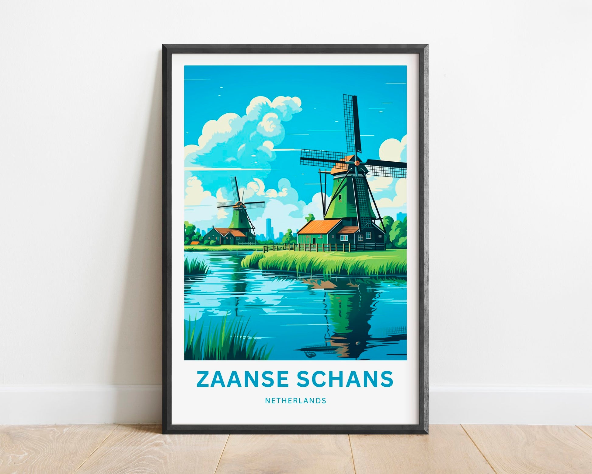 Zaanse Schans Travel Print - Zaanse Schans poster, Netherlands Wall Art, Framed, Gift Netherlands Present, Custom Your Text - TravelTreasureCo