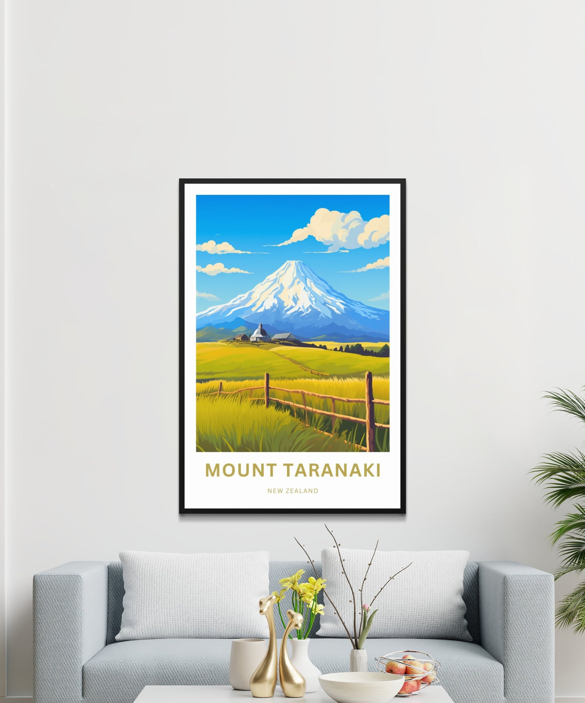 Mount Taranaki Travel Print -Mount Taranaki Travel poster, New Zealand Wall Art, Wall Decor, Framed present, Gift New Zealand Present - TravelTreasureCo