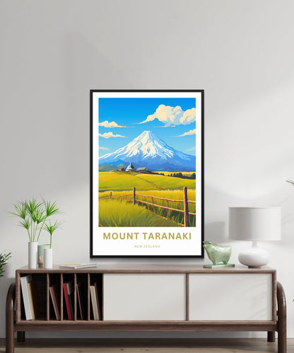 Mount Taranaki Travel Print -Mount Taranaki Travel poster, New Zealand Wall Art, Wall Decor, Framed present, Gift New Zealand Present - TravelTreasureCo