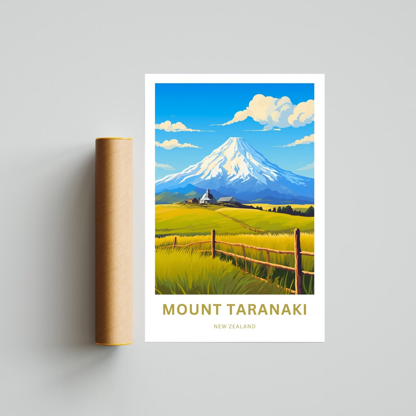 Mount Taranaki Travel Print -Mount Taranaki Travel poster, New Zealand Wall Art, Wall Decor, Framed present, Gift New Zealand Present - TravelTreasureCo