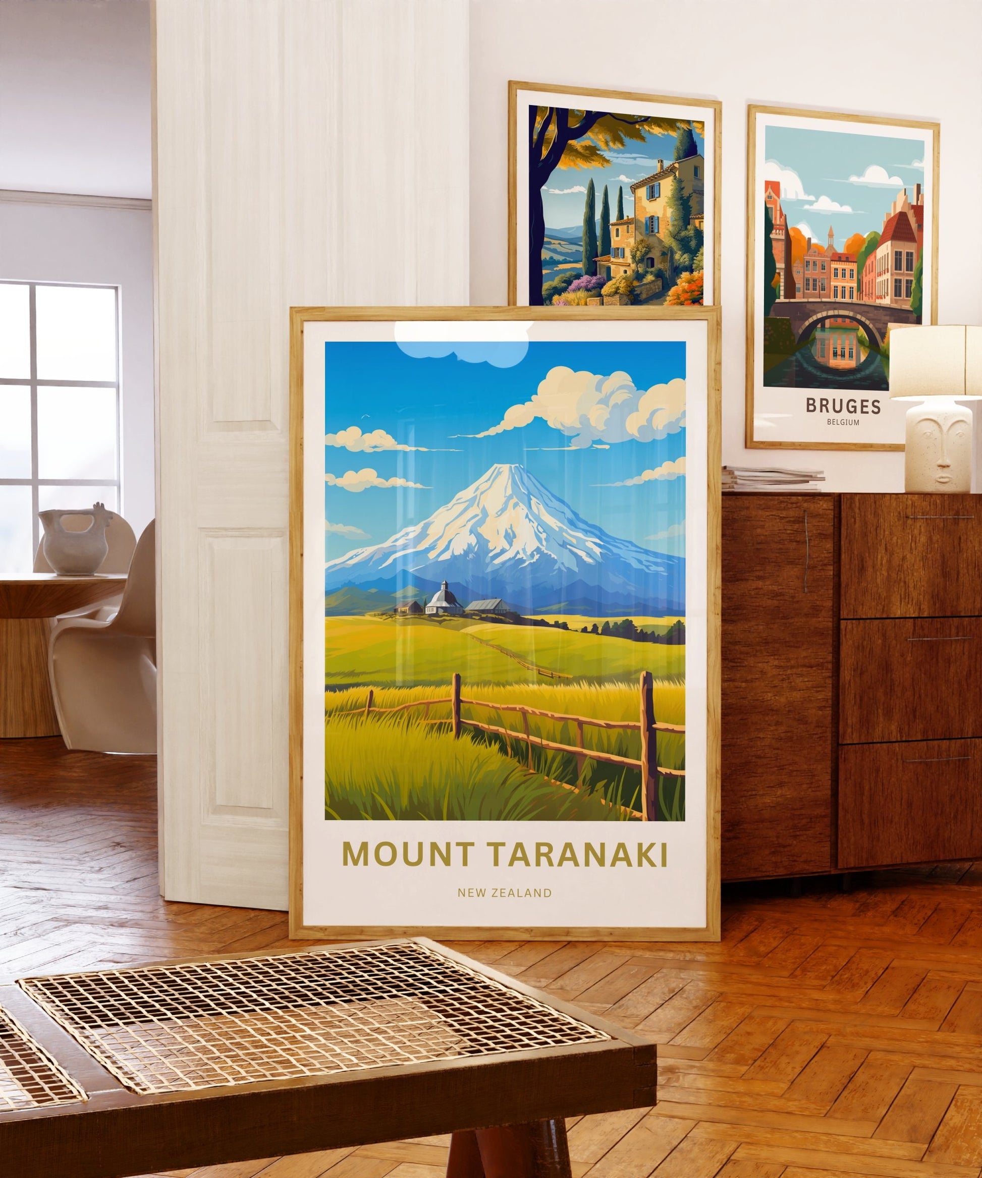 Mount Taranaki Travel Print -Mount Taranaki Travel poster, New Zealand Wall Art, Wall Decor, Framed present, Gift New Zealand Present - TravelTreasureCo