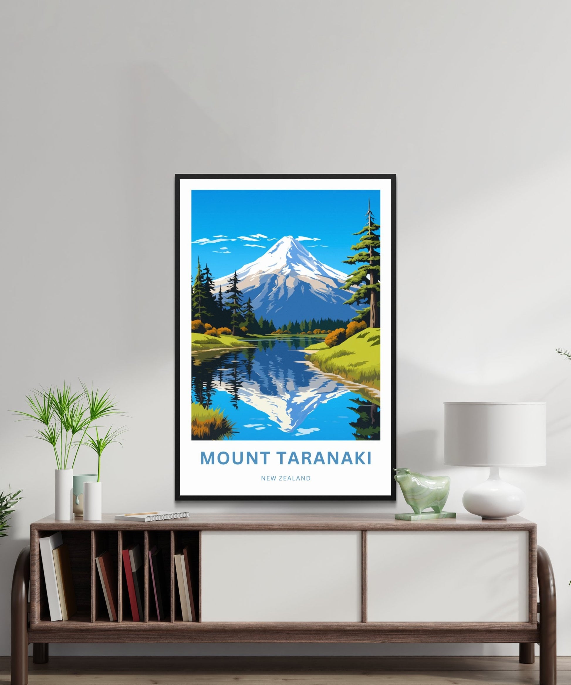 Mount Taranaki Travel Print -Mount Taranaki Travel poster, New Zealand Wall Art, Wall Decor, Framed present, Gift New Zealand Present - TravelTreasureCo