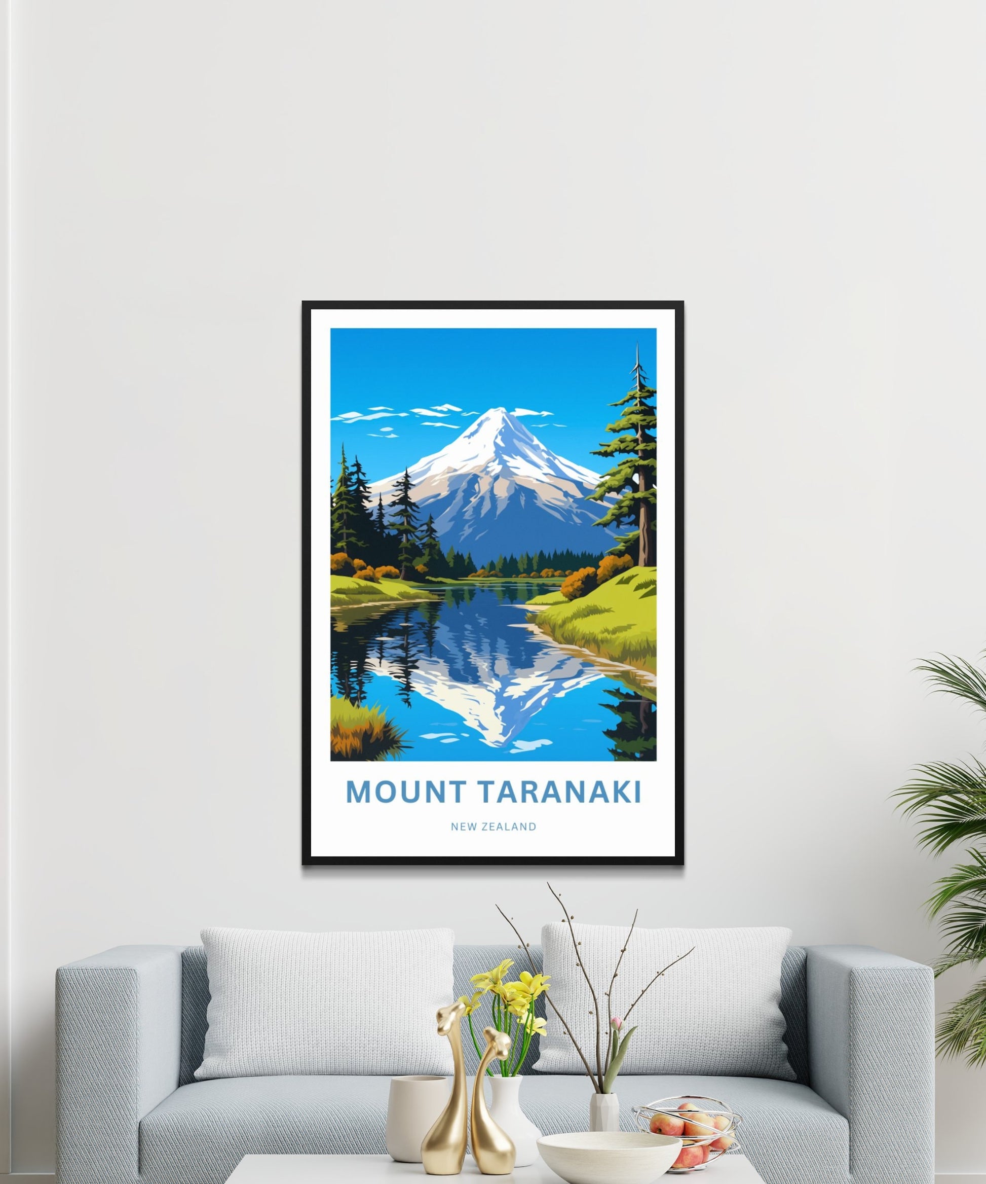 Mount Taranaki Travel Print -Mount Taranaki Travel poster, New Zealand Wall Art, Wall Decor, Framed present, Gift New Zealand Present - TravelTreasureCo