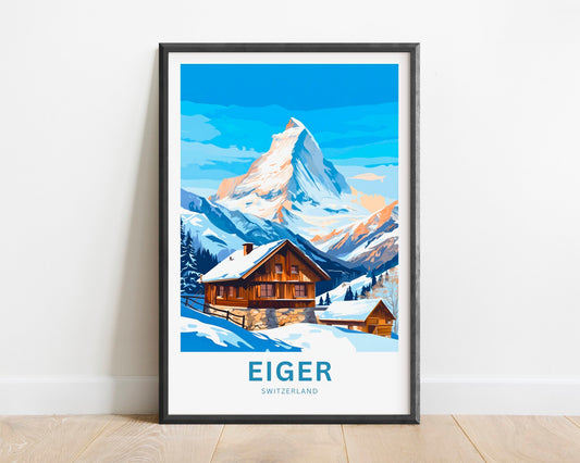 Eiger Travel Print - Eiger Mountain poster, Switzerland Wall Art, Framed present, Gift Switzerland Present - TravelTreasureCo