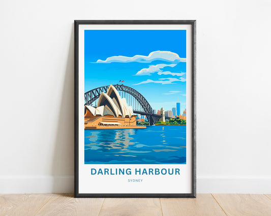 Darling Harbour Travel Print - Darling Harbour poster, Sydney Wall Art, Framed present, Gift Australia Present - TravelTreasureCo