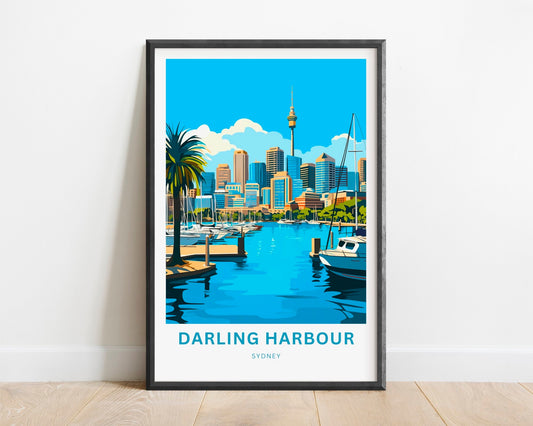 Darling Harbour Travel Print - Darling Harbour poster, Sydney Wall Art, Framed present, Gift Australia Present - TravelTreasureCo