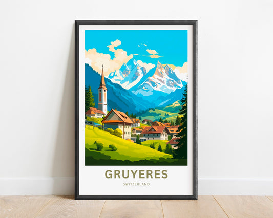 Gruyères Travel Print - Gruyères poster, Switzerland Wall Art, Framed present, Gift Switzerland Present - TravelTreasureCo