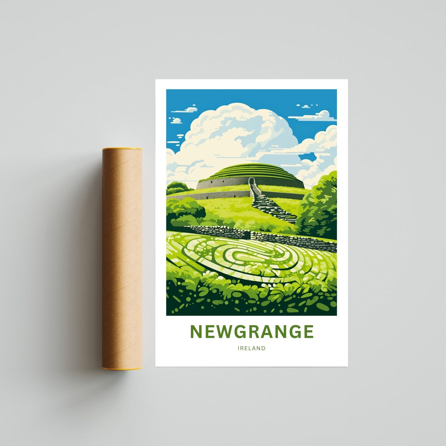 Newgrange Travel Print - Newgrange poster, Ireland Wall Art, Framed present, Gift Ireland Present, Custom Your Text - TravelTreasureCo