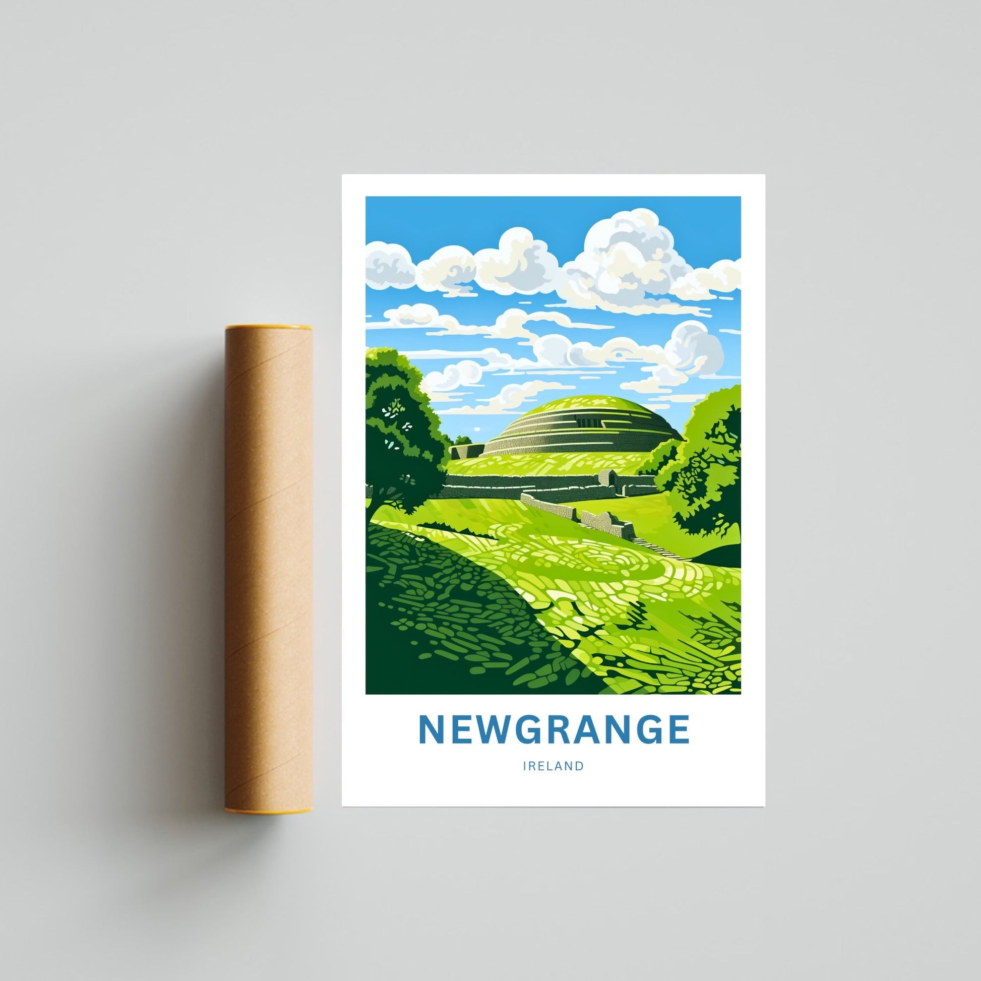 Newgrange Travel Print - Newgrange poster, Ireland Wall Art, Framed present, Gift Ireland Present, Custom Your Text - TravelTreasureCo