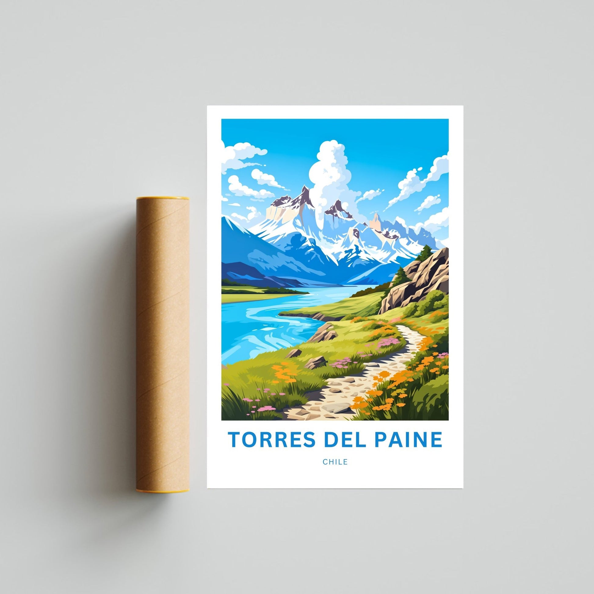 Torres del Paine Travel Print - Torres del Paine poster, Chile Wall Art, Framed present, Gift Chile Present, Customize Your Text - TravelTreasureCo