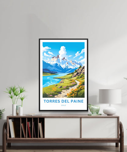 Torres del Paine Travel Print - Torres del Paine poster, Chile Wall Art, Framed present, Gift Chile Present, Customize Your Text - TravelTreasureCo