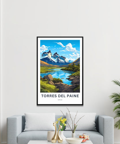 Torres del Paine Travel Print - Torres del Paine poster, Chile Wall Art, Framed present, Gift Chile Present, Customize Your Text - TravelTreasureCo