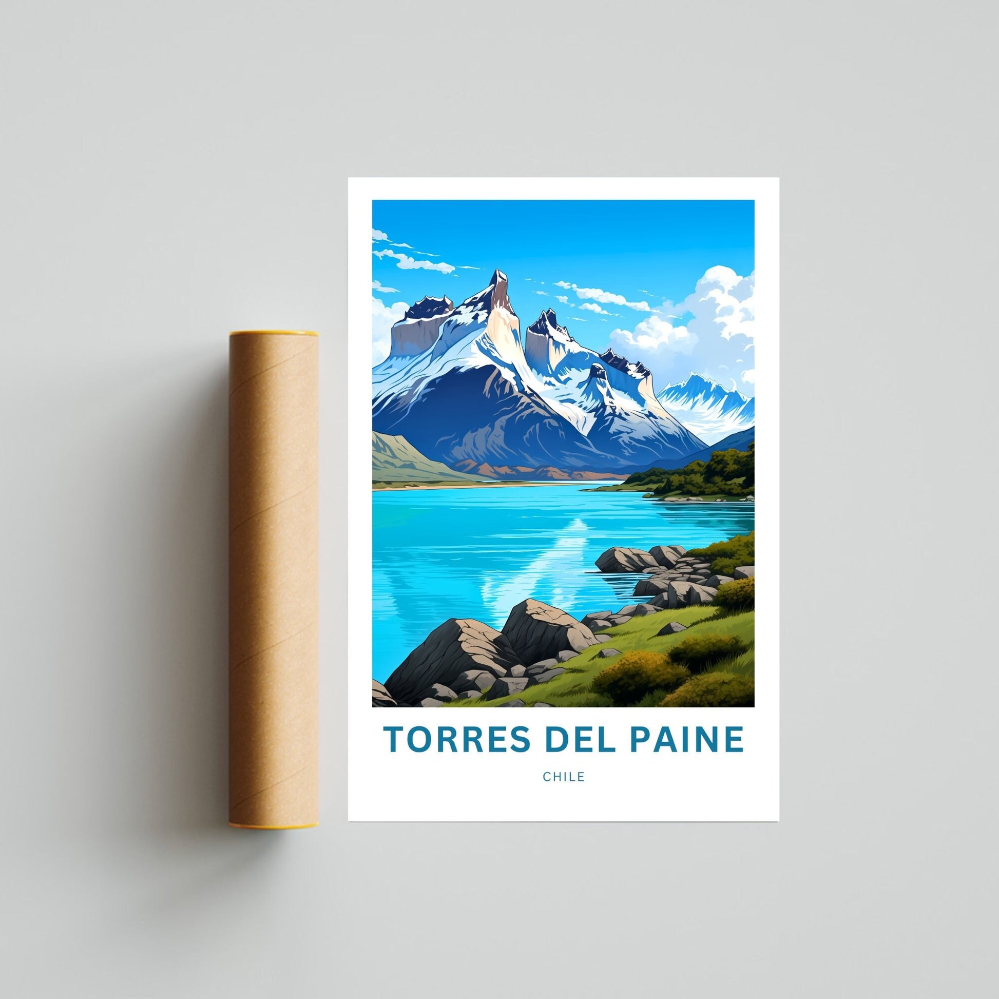 Torres del Paine Travel Print - Torres del Paine poster, Chile Wall Art, Framed present, Gift Chile Present, Customize Your Text - TravelTreasureCo