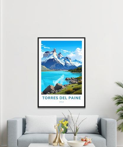 Torres del Paine Travel Print - Torres del Paine poster, Chile Wall Art, Framed present, Gift Chile Present, Customize Your Text - TravelTreasureCo