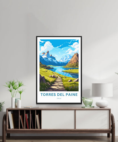 Torres del Paine Travel Print - Torres del Paine poster, Chile Wall Art, Framed present, Gift Chile Present, Customize Your Text - TravelTreasureCo