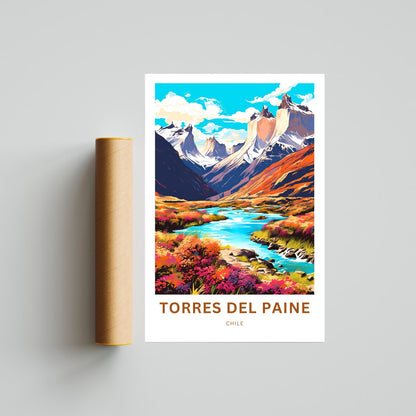 Torres del Paine Travel Print - Torres del Paine poster, Chile Wall Art, Framed present, Gift Chile Present, Customize Your Text - TravelTreasureCo