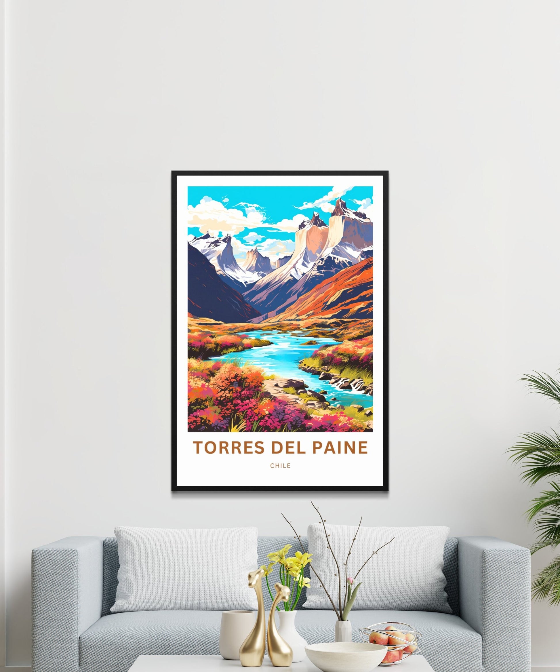 Torres del Paine Travel Print - Torres del Paine poster, Chile Wall Art, Framed present, Gift Chile Present, Customize Your Text - TravelTreasureCo