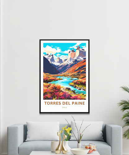 Torres del Paine Travel Print - Torres del Paine poster, Chile Wall Art, Framed present, Gift Chile Present, Customize Your Text - TravelTreasureCo