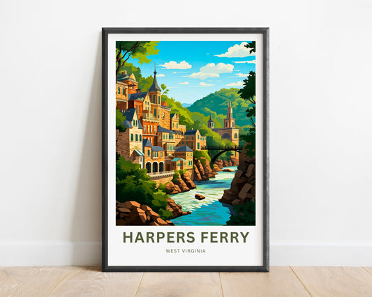 Harpers Ferry Travel Print - Harper's Ferry poster, West Virginia Wall Art, Framed present, Gift West Virginia Present, Customized Your Text - TravelTreasureCo