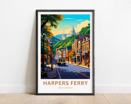 Harpers Ferry Travel Print - Harper's Ferry poster, West Virginia Wall Art, Framed present, Gift West Virginia Present, Customized Your Text - TravelTreasureCo