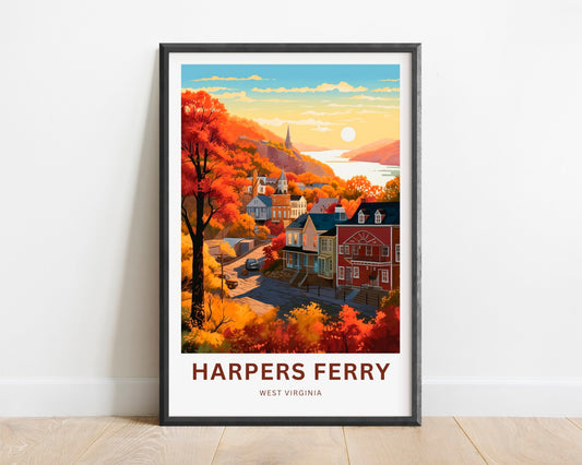 Harpers Ferry Travel Print - Harper's Ferry poster, West Virginia Wall Art, Framed present, Gift West Virginia Present, Customized Your Text - TravelTreasureCo