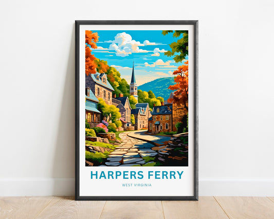 Harpers Ferry Travel Print - Harper's Ferry poster, West Virginia Wall Art, Framed present, Gift West Virginia Present, Customized Your Text - TravelTreasureCo