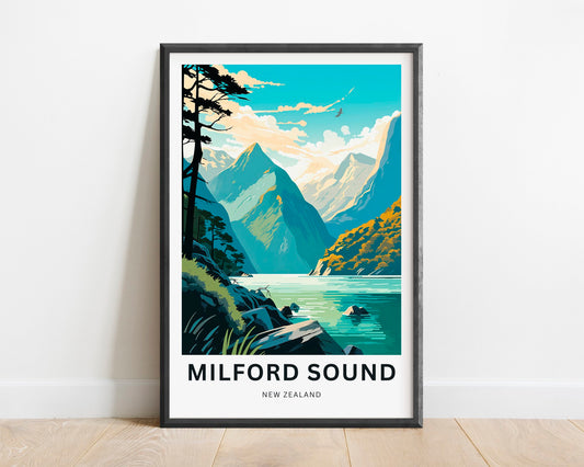 Milford Sound Travel Print - Milford Sound poster, New Zealand Wall Art, Framed present, Gift Fiordland Present, Customized Your Text - TravelTreasureCo