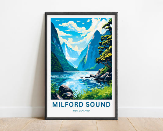 Milford Sound Travel Print - Milford Sound poster, New Zealand Wall Art, Framed present, Gift Fiordland Present, Customized Your Text - TravelTreasureCo