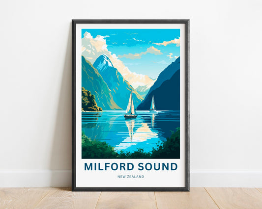 Milford Sound Travel Print - Milford Sound poster, New Zealand Wall Art, Framed present, Gift Fiordland Present, Customized Your Text - TravelTreasureCo