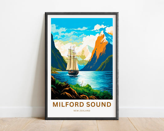 Milford Sound Travel Print - Milford Sound poster, New Zealand Wall Art, Framed present, Gift Fiordland Present, Customized Your Text - TravelTreasureCo