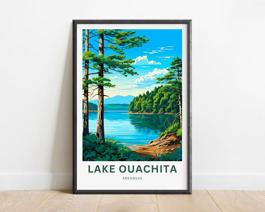 Lake Ouachita Travel Print - Lake Ouachita poster, Arkansas Wall Art, Framed present, Gift Arkansas Present, Customized Your Text - TravelTreasureCo
