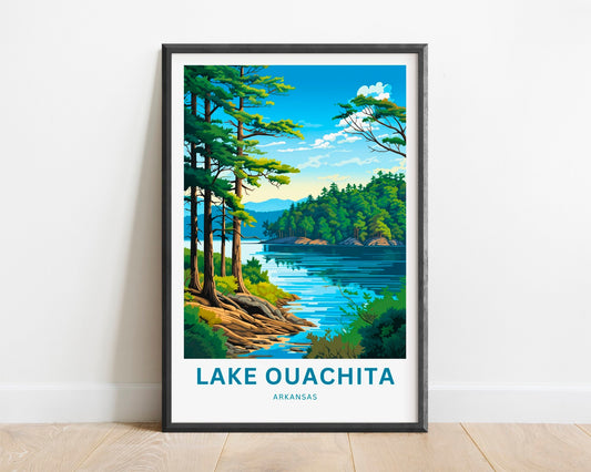 Lake Ouachita Travel Print - Lake Ouachita poster, Arkansas Wall Art, Framed present, Gift Arkansas Present, Customized Your Text - TravelTreasureCo