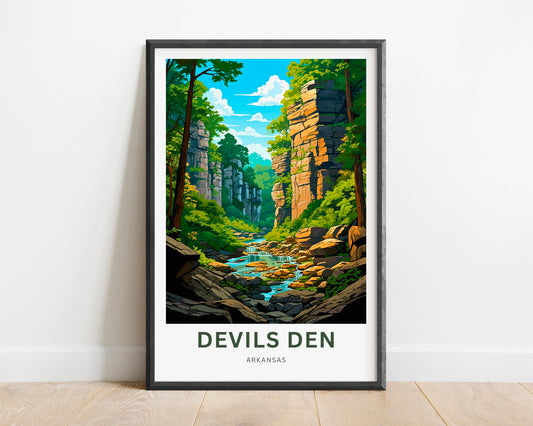 Devil's Den Travel Print - Devils Den poster, Arkansas Wall Art, Framed present, Gift Devil's Den State Park Present, Customized Text - TravelTreasureCo
