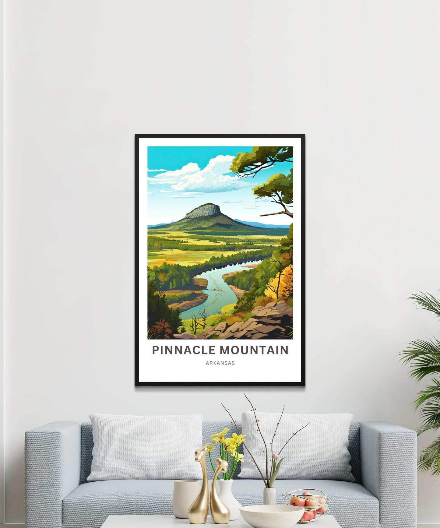 Pinnacle Mountain Travel Print - Pinnacle Mountain poster, Arkansas Wall Art, Framed present, Gift Arkansas Present, Customized Your Text - TravelTreasureCo