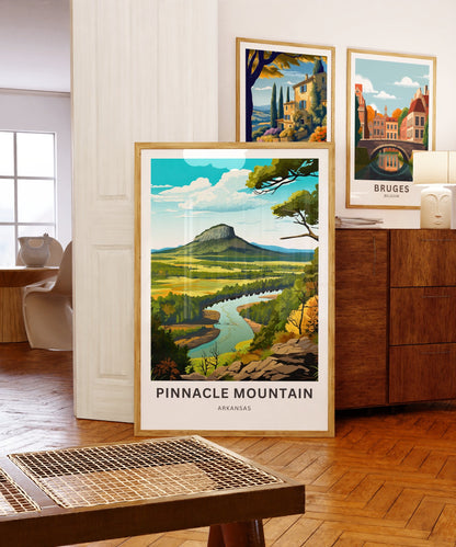 Pinnacle Mountain Travel Print - Pinnacle Mountain poster, Arkansas Wall Art, Framed present, Gift Arkansas Present, Customized Your Text - TravelTreasureCo