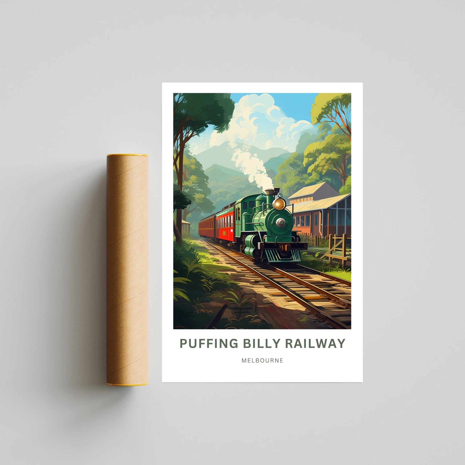 Puffing Billy Railway Travel Print - Puffing Billy Railway poster, Melbourne Wall Art, Framed present, Gift Australia Present - TravelTreasureCo