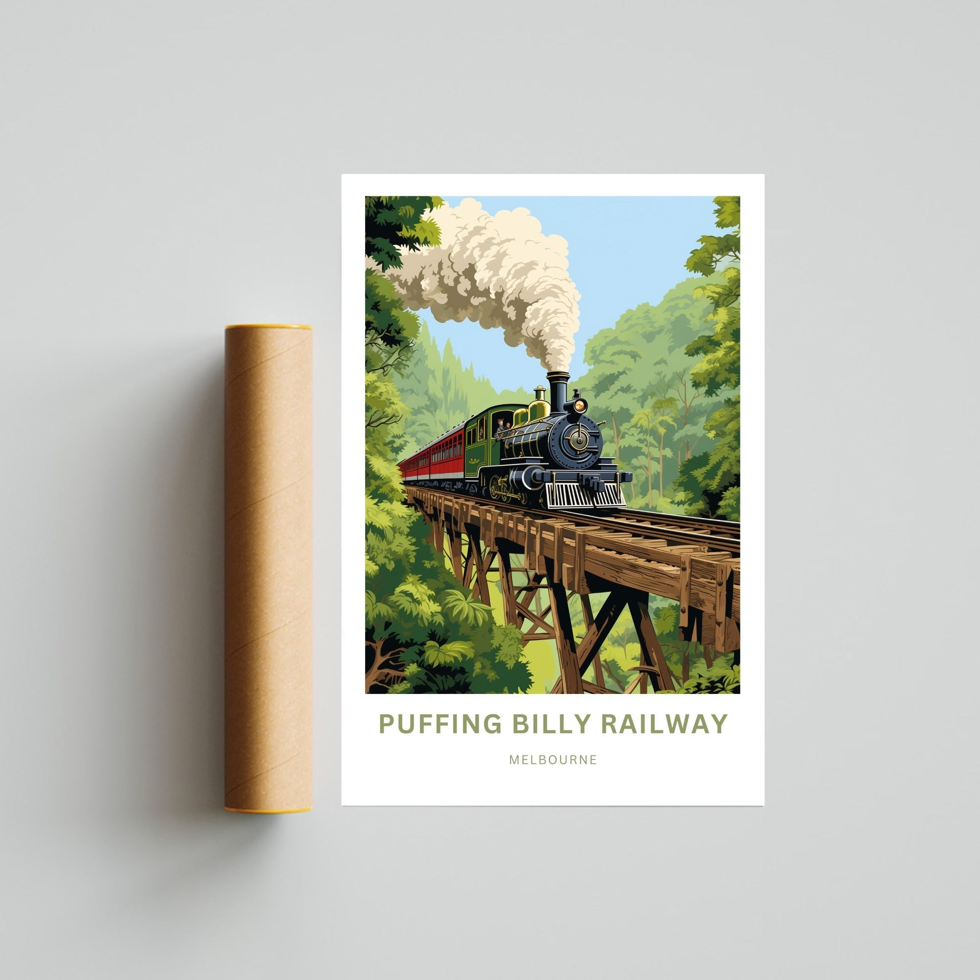 Puffing Billy Railway Travel Print - Puffing Billy Railway poster, Melbourne Wall Art, Framed present, Gift Australia Present - TravelTreasureCo