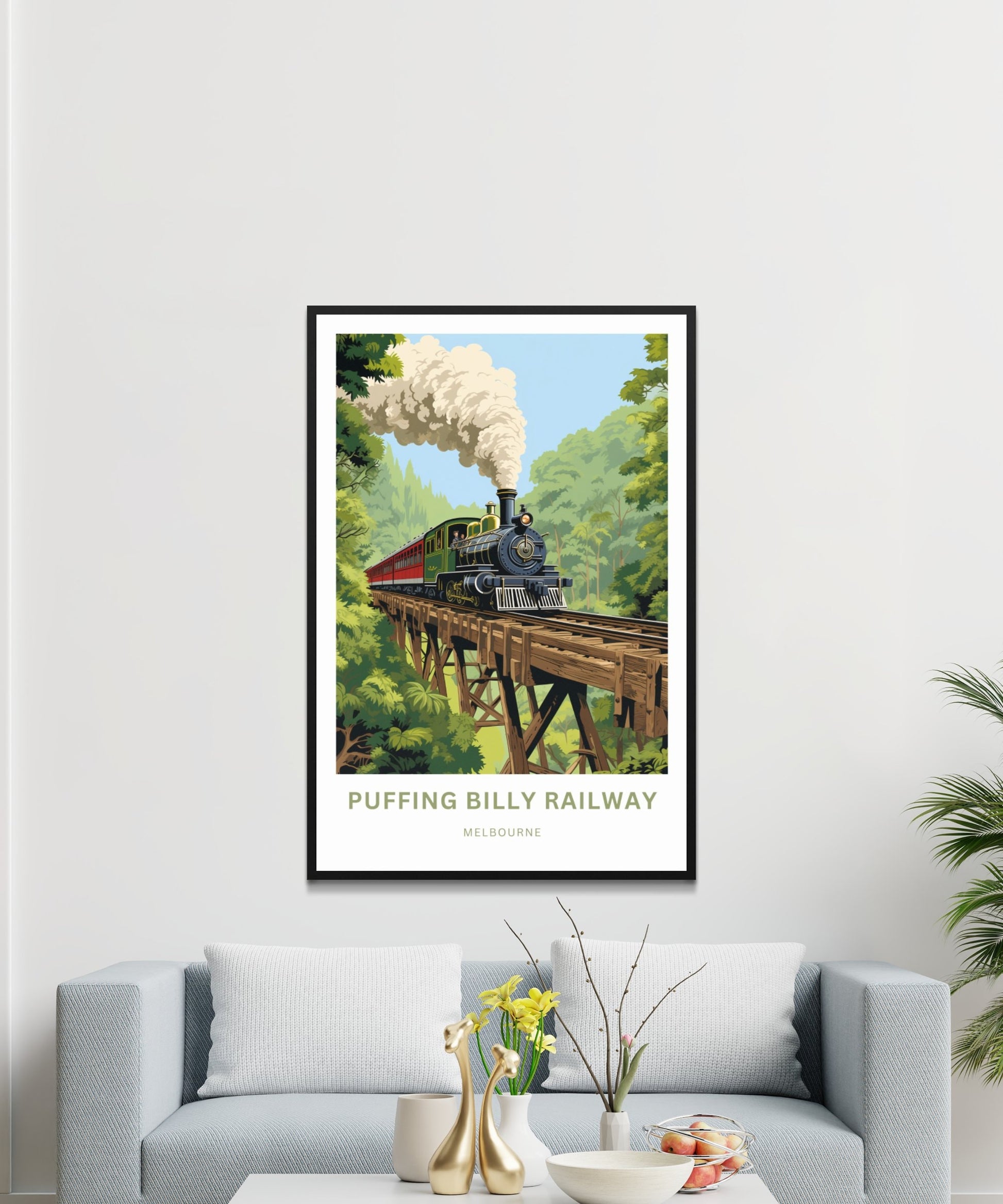 Puffing Billy Railway Travel Print - Puffing Billy Railway poster, Melbourne Wall Art, Framed present, Gift Australia Present - TravelTreasureCo