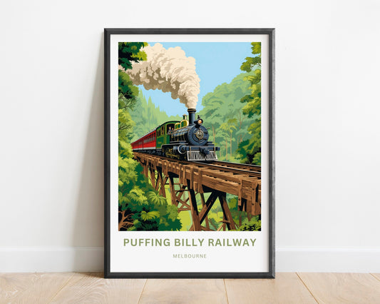 Puffing Billy Railway Travel Print - Puffing Billy Railway poster, Melbourne Wall Art, Framed present, Gift Australia Present - TravelTreasureCo