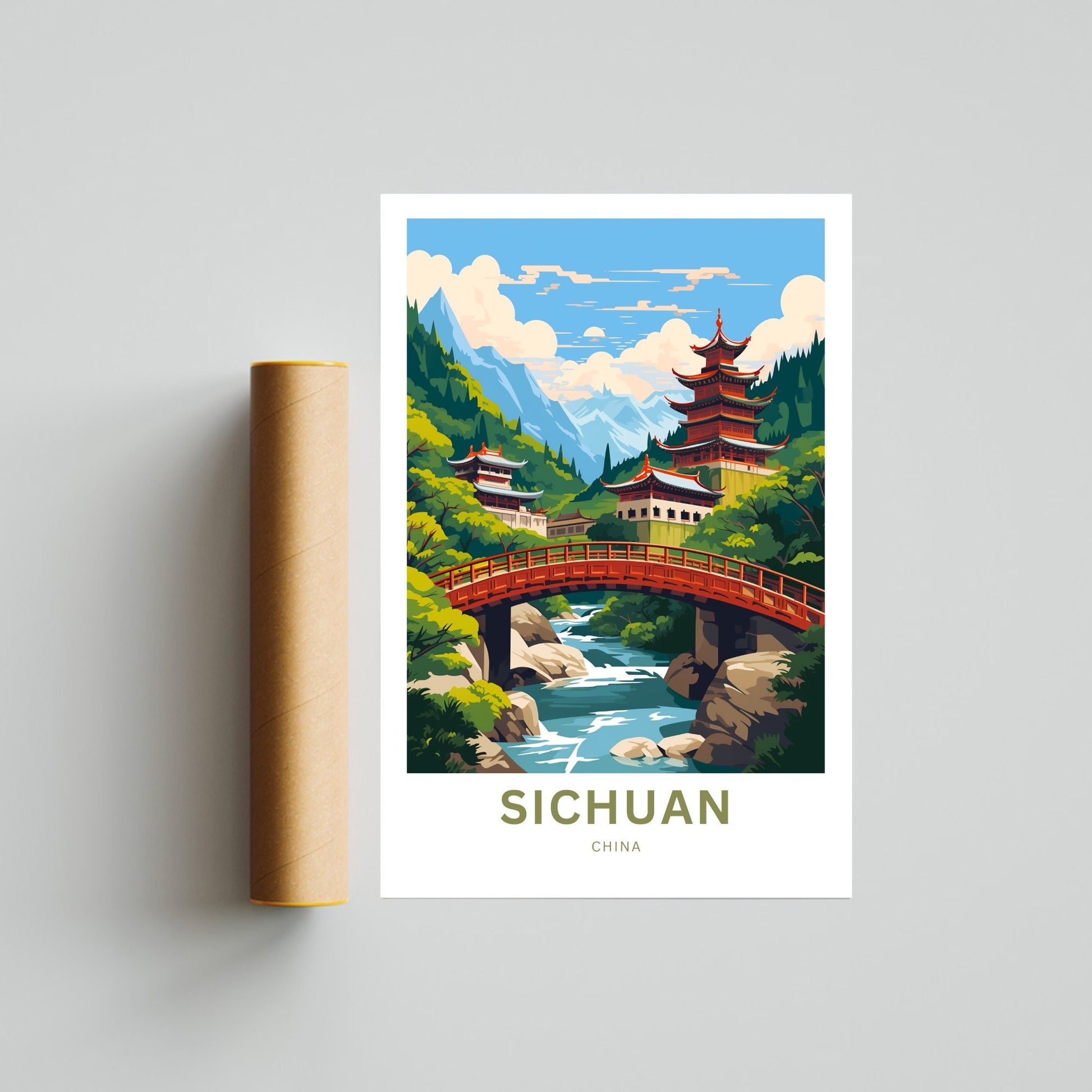 Sichuan Travel Print - Sichuan poster, China Wall Art, Framed present, Gift China Valley Present, Custom Text - TravelTreasureCo