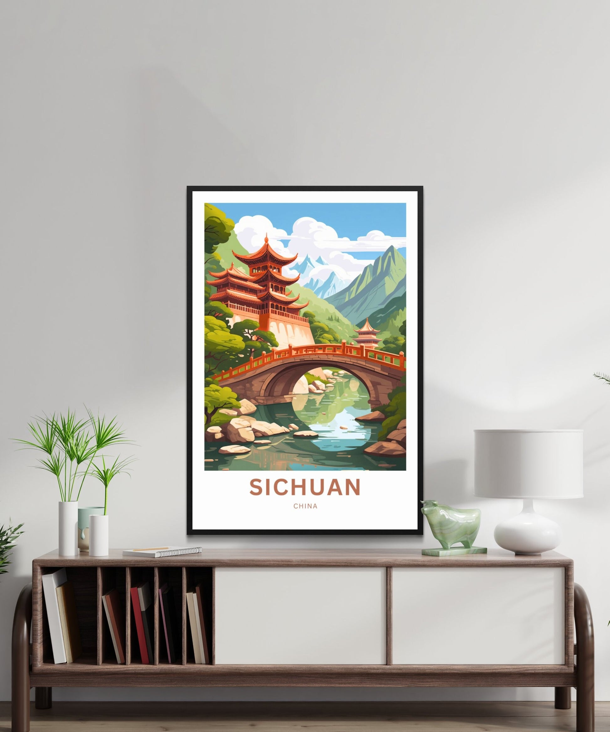 Sichuan Travel Print - Sichuan poster, China Wall Art, Framed present, Gift China Valley Present, Custom Text - TravelTreasureCo