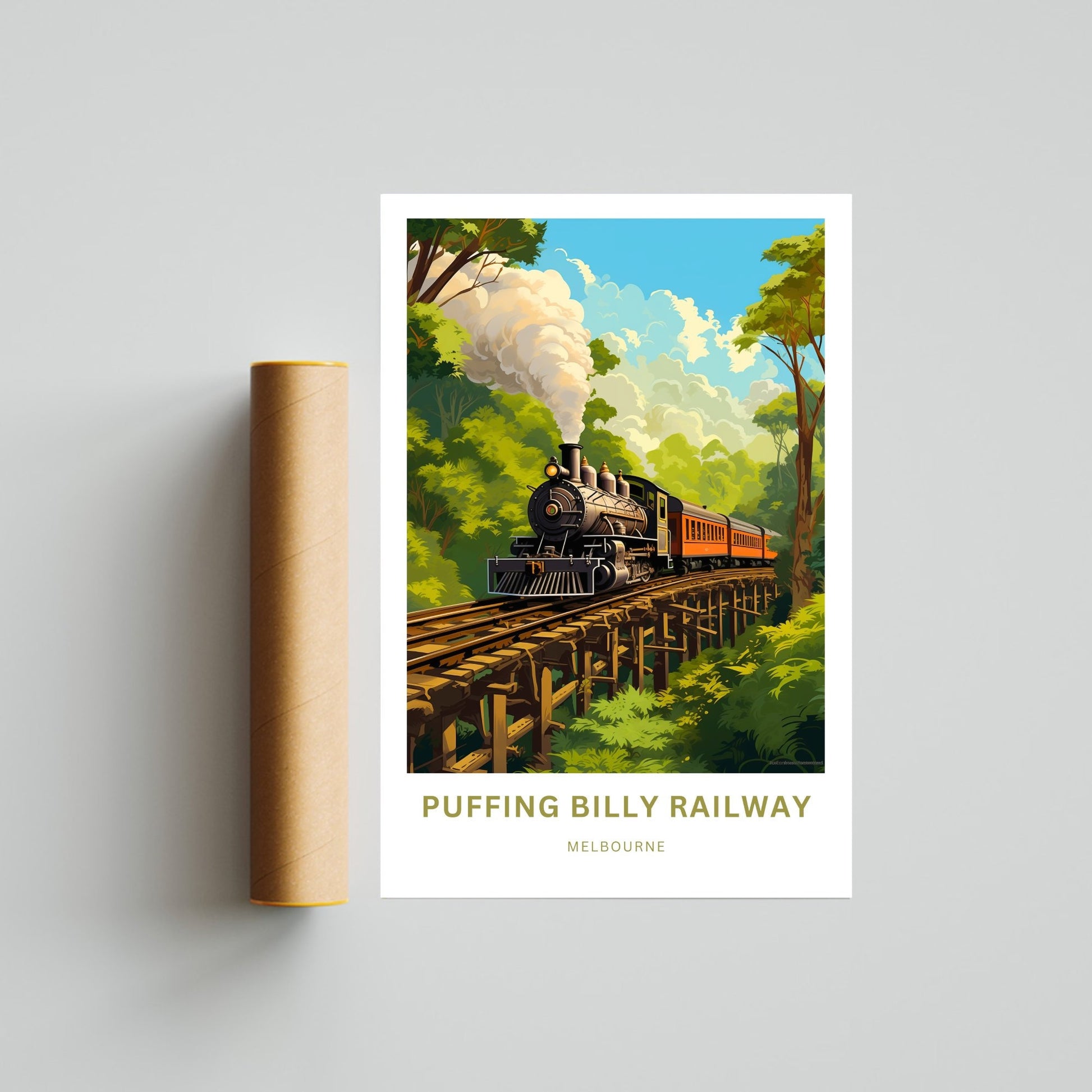 Puffing Billy Railway Travel Print - Puffing Billy Railway poster, Melbourne Wall Art, Framed present, Gift Australia Present - TravelTreasureCo